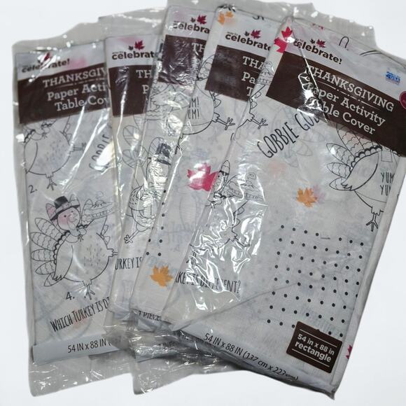 Thanksgiving Paper Activity Tablecloth 54x88 Rectangle Set Of 5 - Picture 1 of 1